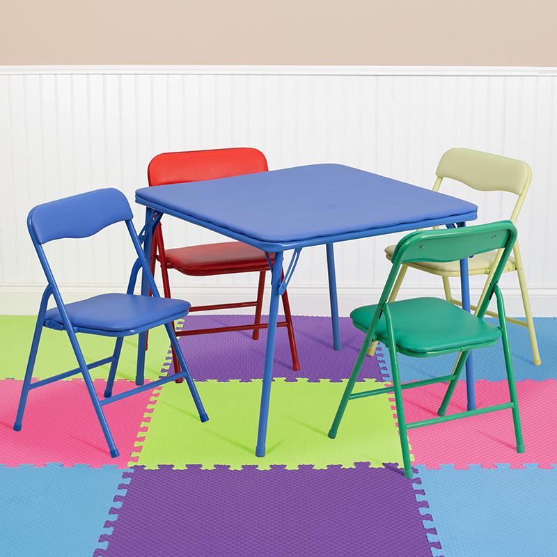 Kids Colorful 5 Piece Folding Table and Chair Set. Picture 5