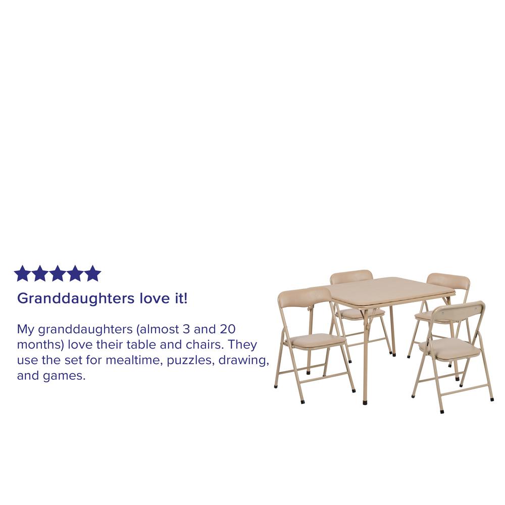 Kids Tan 5 Piece Folding Table and Chair Set. Picture 8