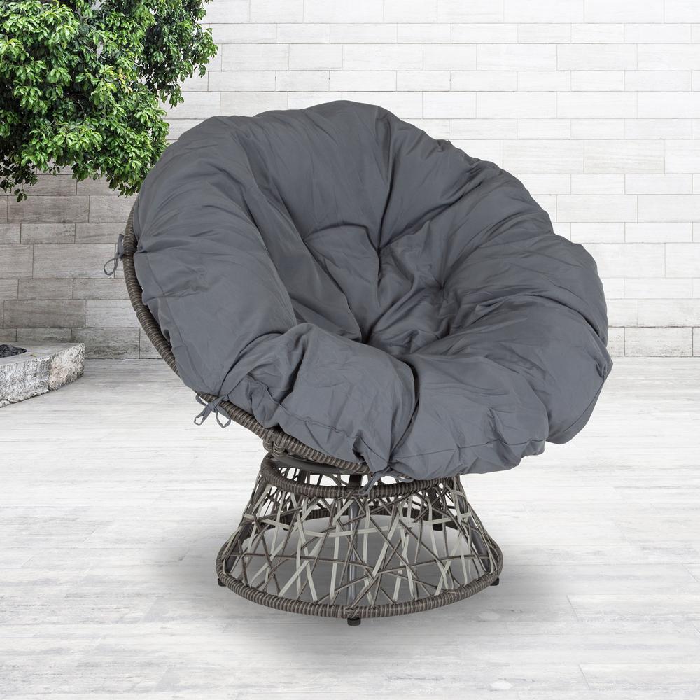 Comfort Swivel Patio Chair with Dark Gray Cushion. Picture 1