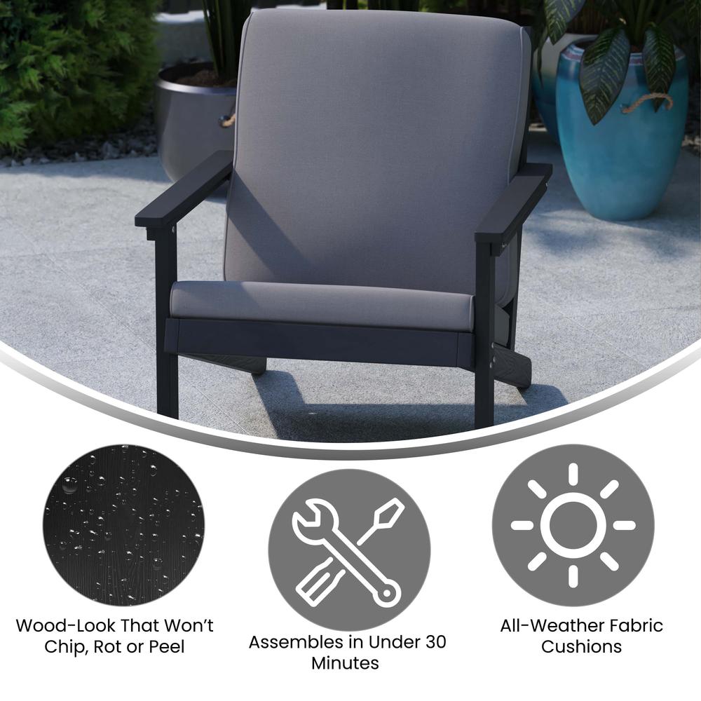 Adirondack Style Deep Seat Patio Club Chair with Cushions, Black/Charcoal. Picture 4
