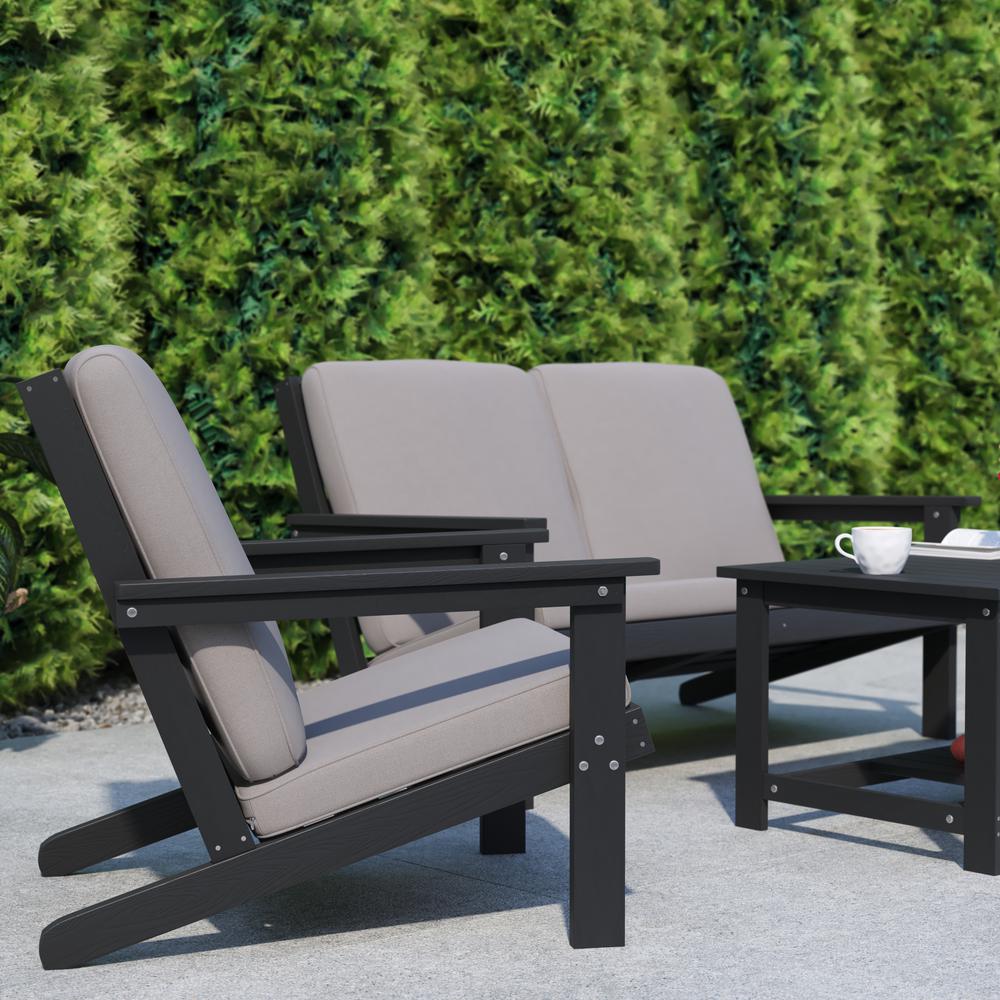 Adirondack Style Deep Seat Patio Club Chair with Cushions, Black/Charcoal. Picture 7