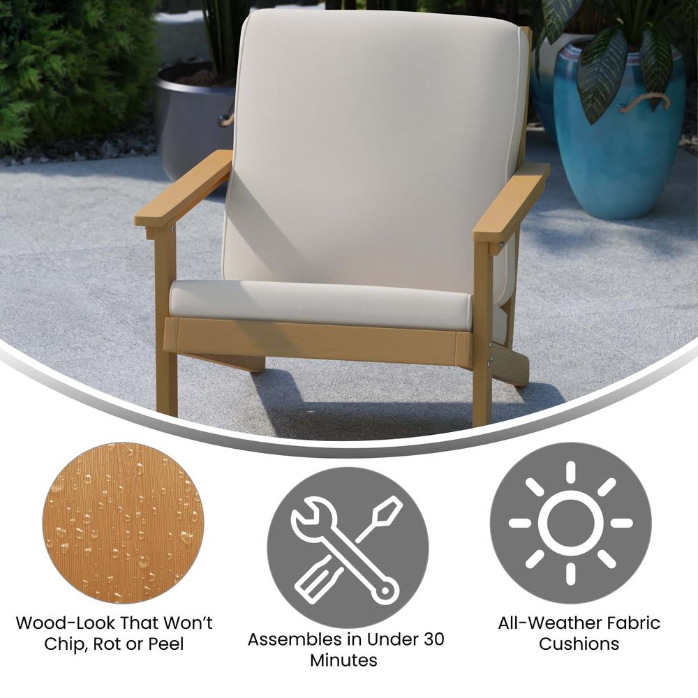 Adirondack Style Deep Seat Patio Club Chair with Cushions, Natural Cedar/Cream. Picture 4