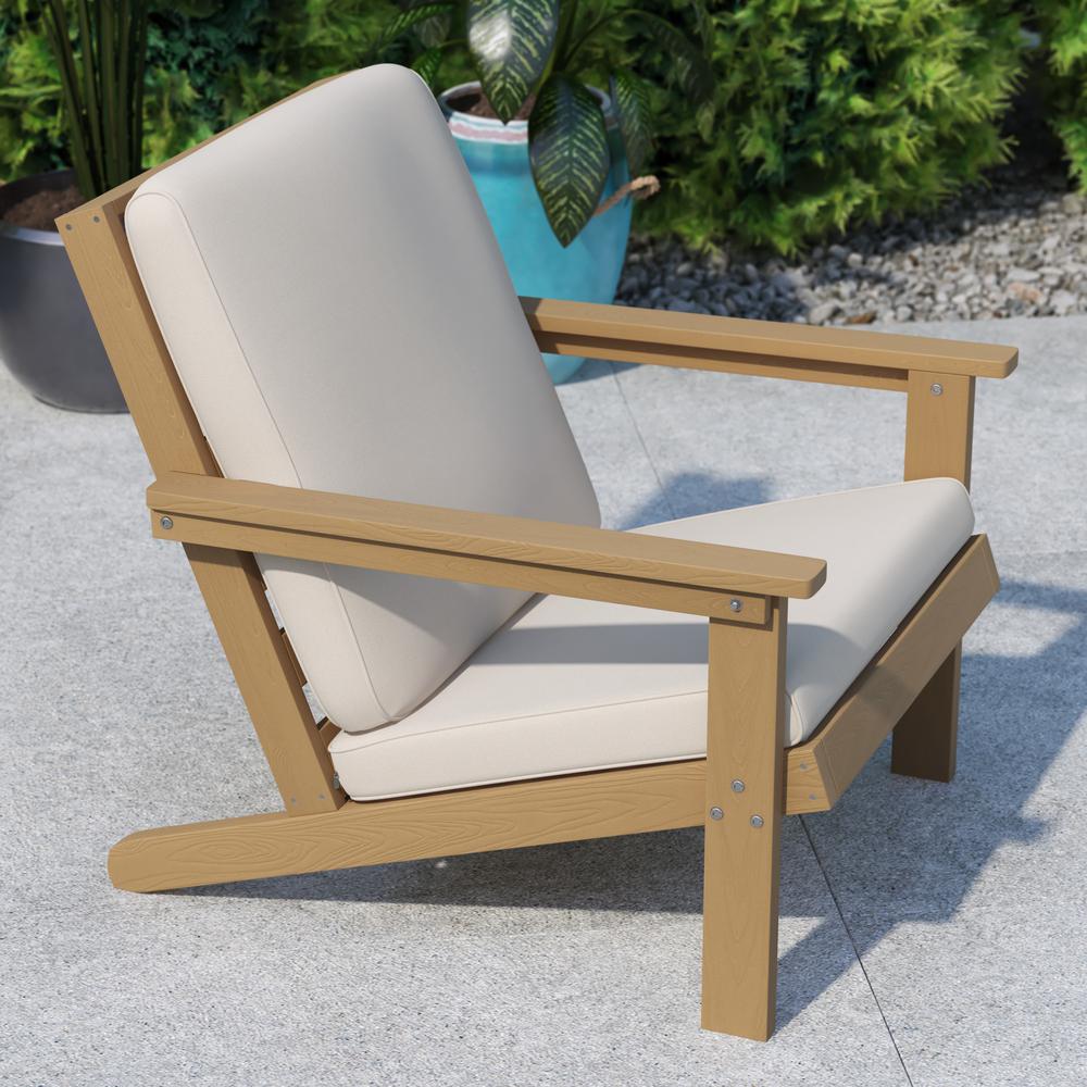 Adirondack Style Deep Seat Patio Club Chair with Cushions, Natural Cedar/Cream. Picture 6