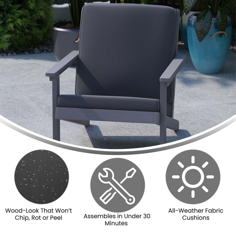 Adirondack Style Deep Seat Patio Club Chair with Cushions, Gray/Gray. Picture 4
