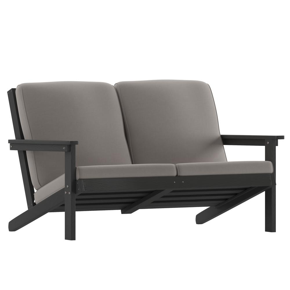 Adirondack Style Deep Seat Patio Loveseat with Cushions, Black/Charcoal. Picture 2