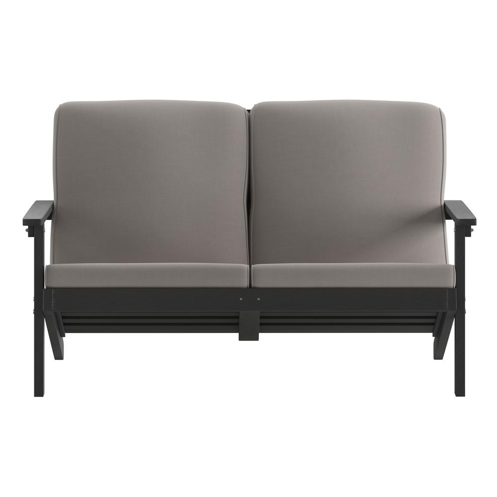 Adirondack Style Deep Seat Patio Loveseat with Cushions, Black/Charcoal. Picture 11