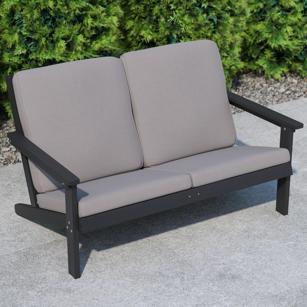 Adirondack Style Deep Seat Patio Loveseat with Cushions, Black/Charcoal. Picture 6