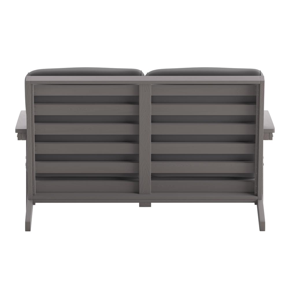 Charlestown All-Weather Poly Resin Wood Adirondack Style Deep Seat Patio Loveseat with Cushions, Gray/Gray. Picture 8