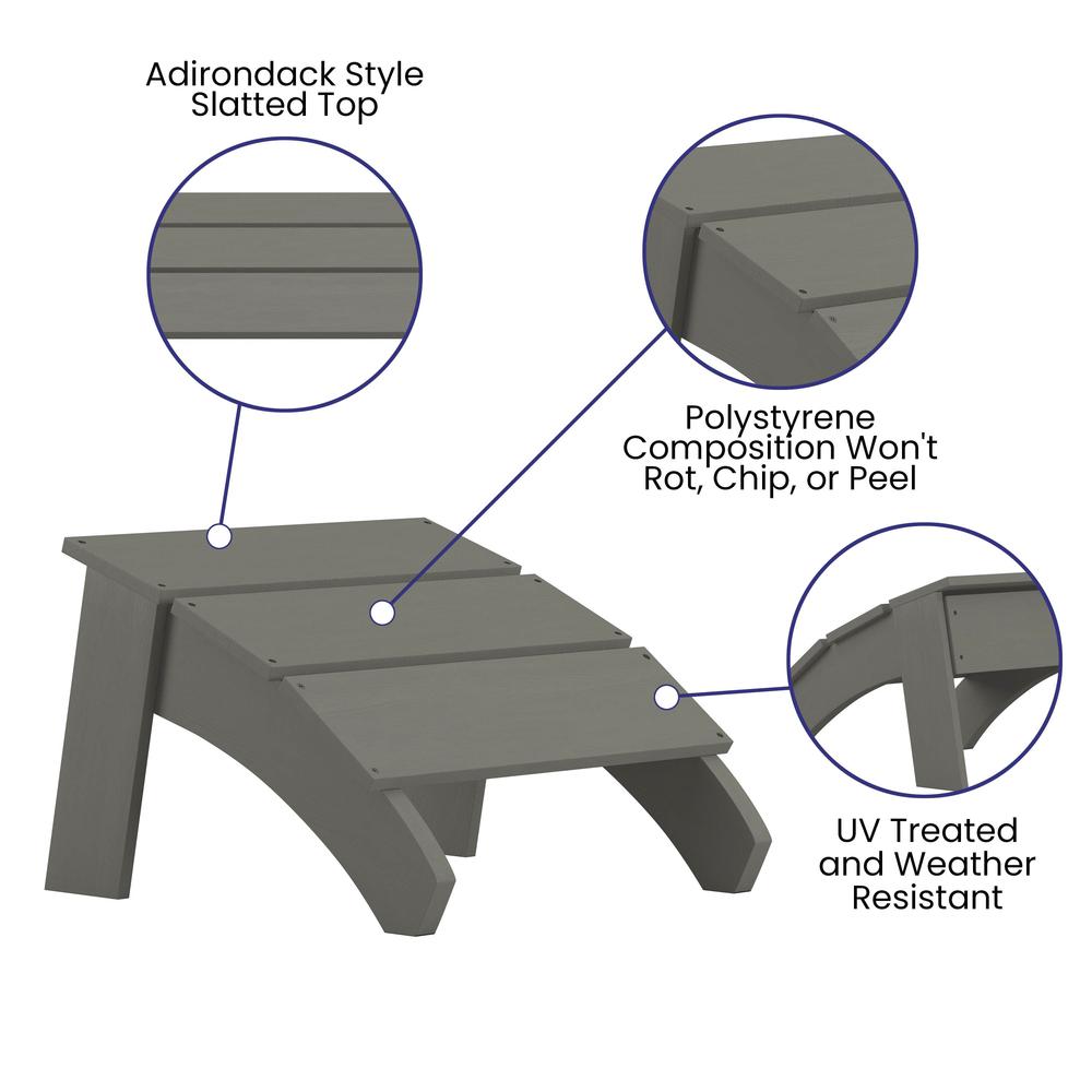 Modern All-Weather Poly Resin Wood Adirondack Ottoman Foot Rest in Gray. Picture 4