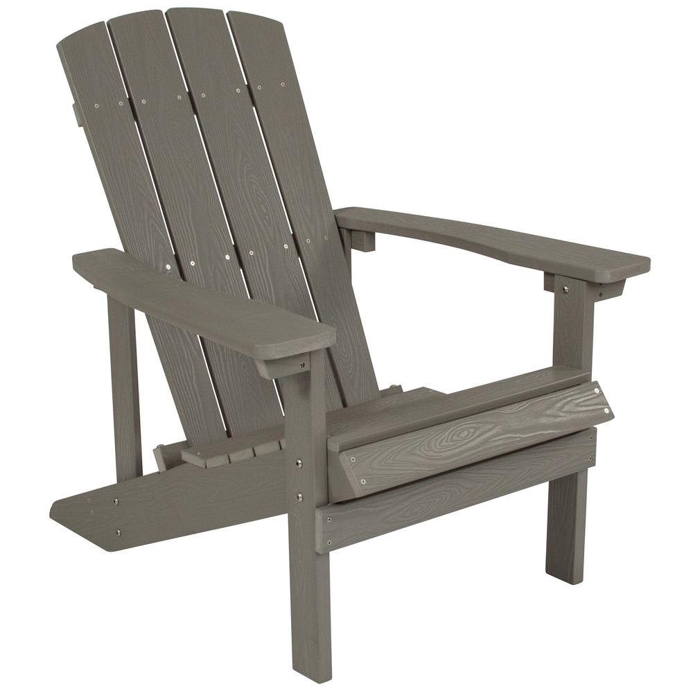 3 Piece Gray Poly Resin Wood Adirondack Chair Set with Fire Pit. Picture 9