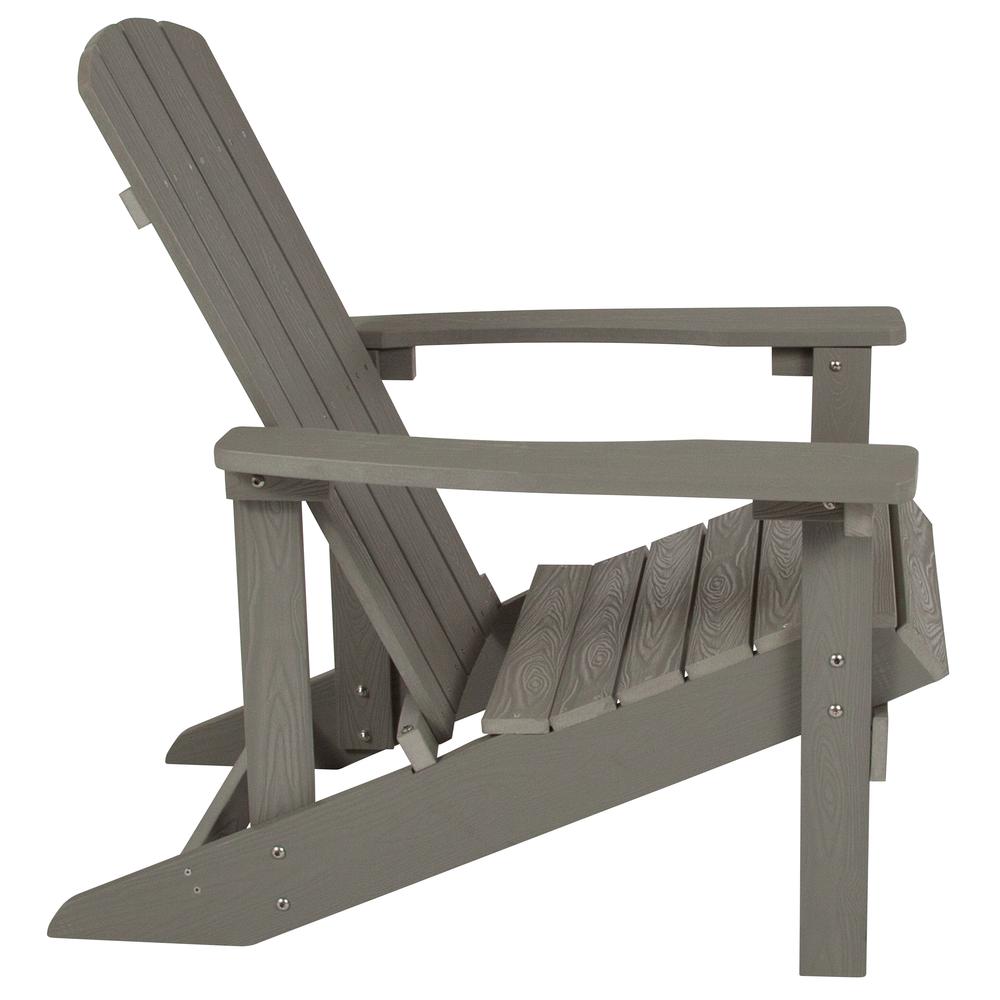 3 Piece Gray Poly Resin Wood Adirondack Chair Set with Fire Pit. Picture 11