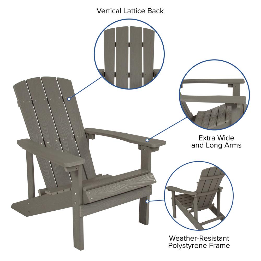 3 Piece Gray Poly Resin Wood Adirondack Chair Set with Fire Pit. Picture 4