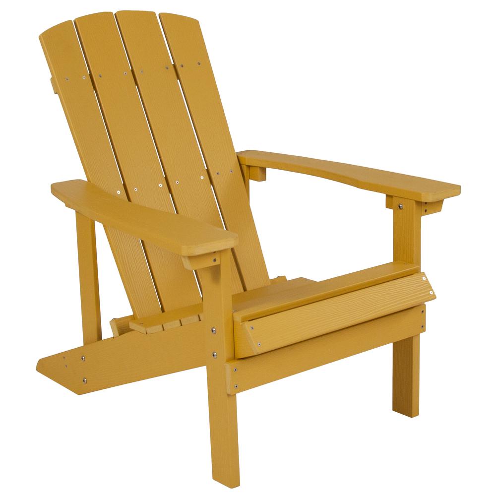 3 Piece Yellow Poly Resin Wood Adirondack Chair Set with Fire Pit. Picture 9