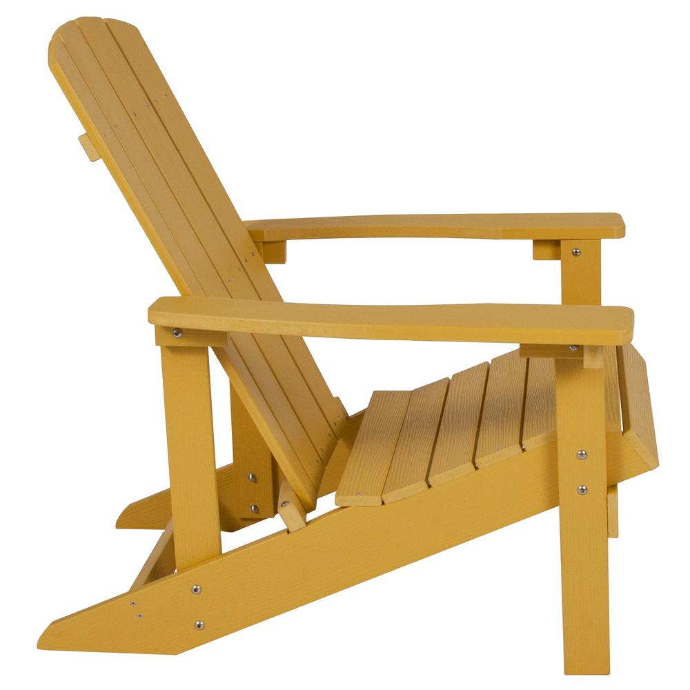 3 Piece Yellow Poly Resin Wood Adirondack Chair Set with Fire Pit. Picture 11