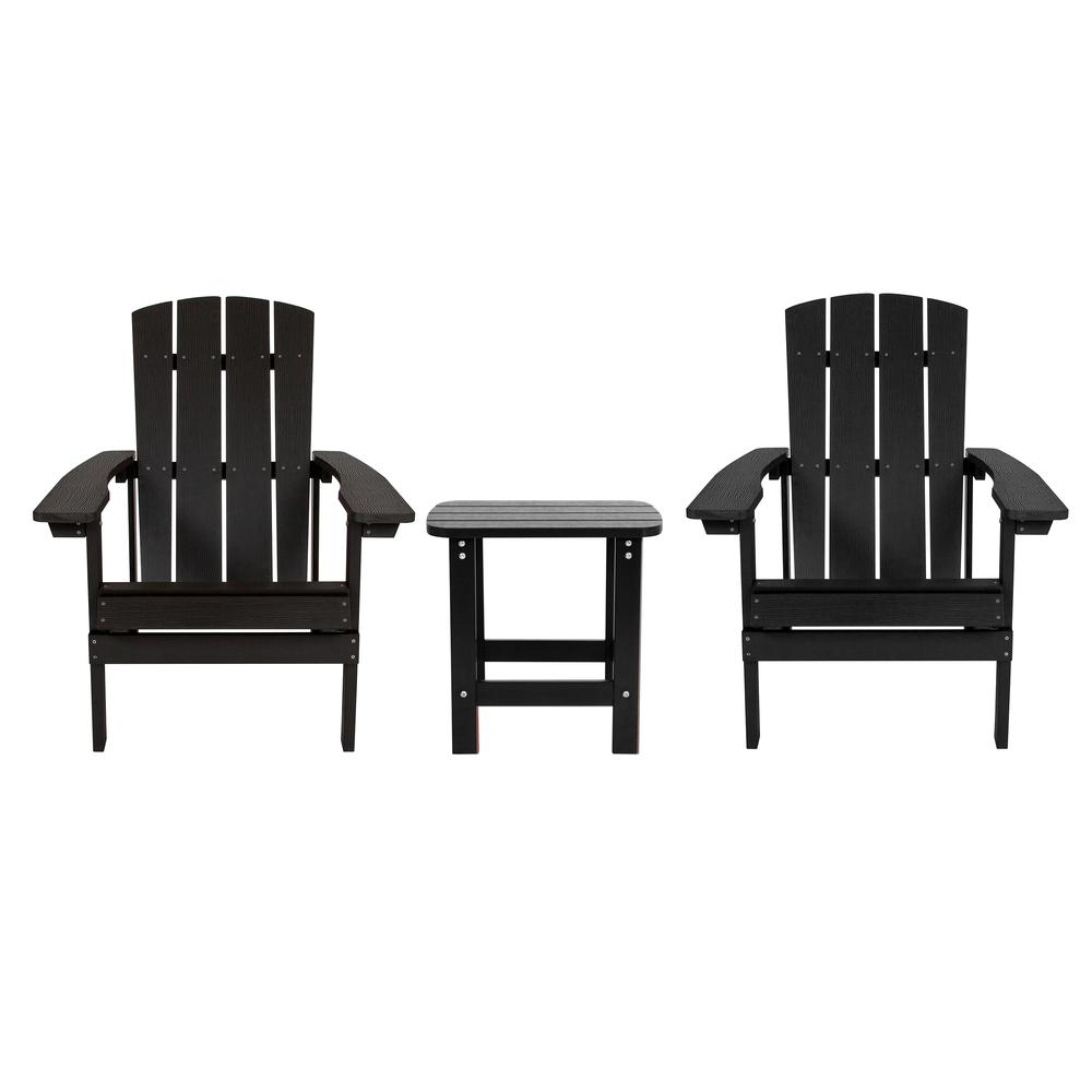 2 Pack All-Weather Poly Resin Wood Adirondack Chairs with Side Table in Black. Picture 2