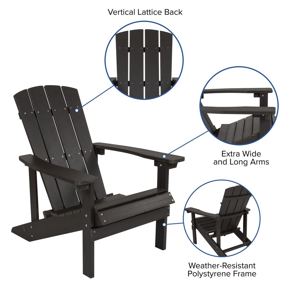 2 Pack All-Weather Poly Resin Wood Adirondack Chairs with Side Table in Black. Picture 4