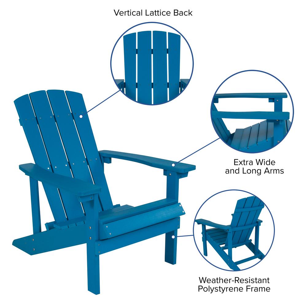 2 Pack Charlestown All-Weather Poly Resin Wood Adirondack Chairs with Side Table in Blue. Picture 4