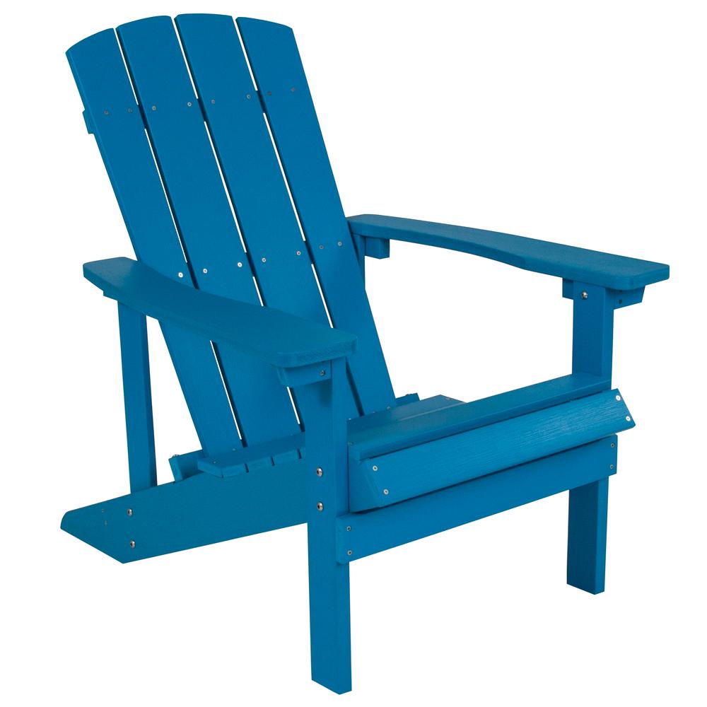 2 Pack Charlestown All-Weather Poly Resin Wood Adirondack Chairs with Side Table in Blue. Picture 8