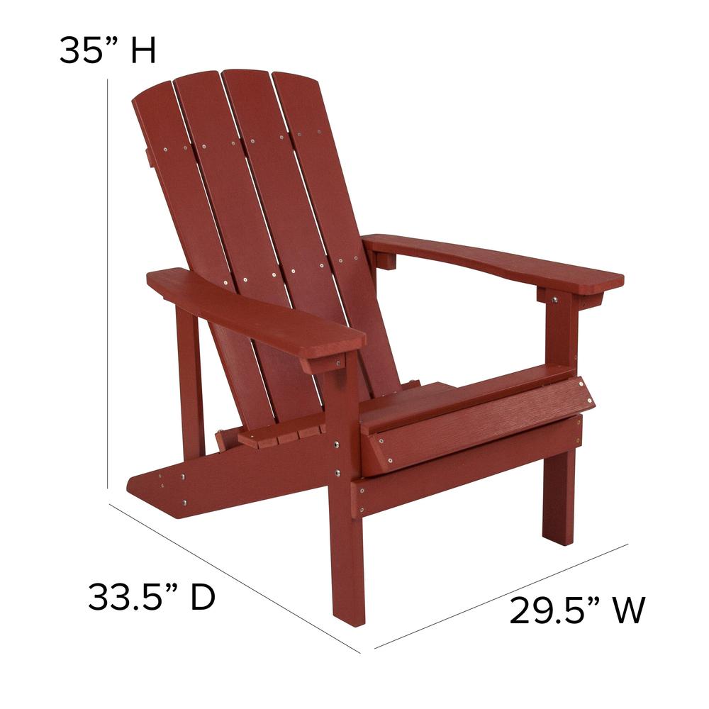 2 Pack All-Weather Poly Resin Wood Adirondack Chairs with Side Table in Red. Picture 6
