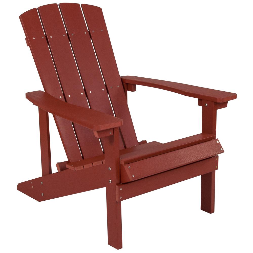 2 Pack All-Weather Poly Resin Wood Adirondack Chairs with Side Table in Red. Picture 8
