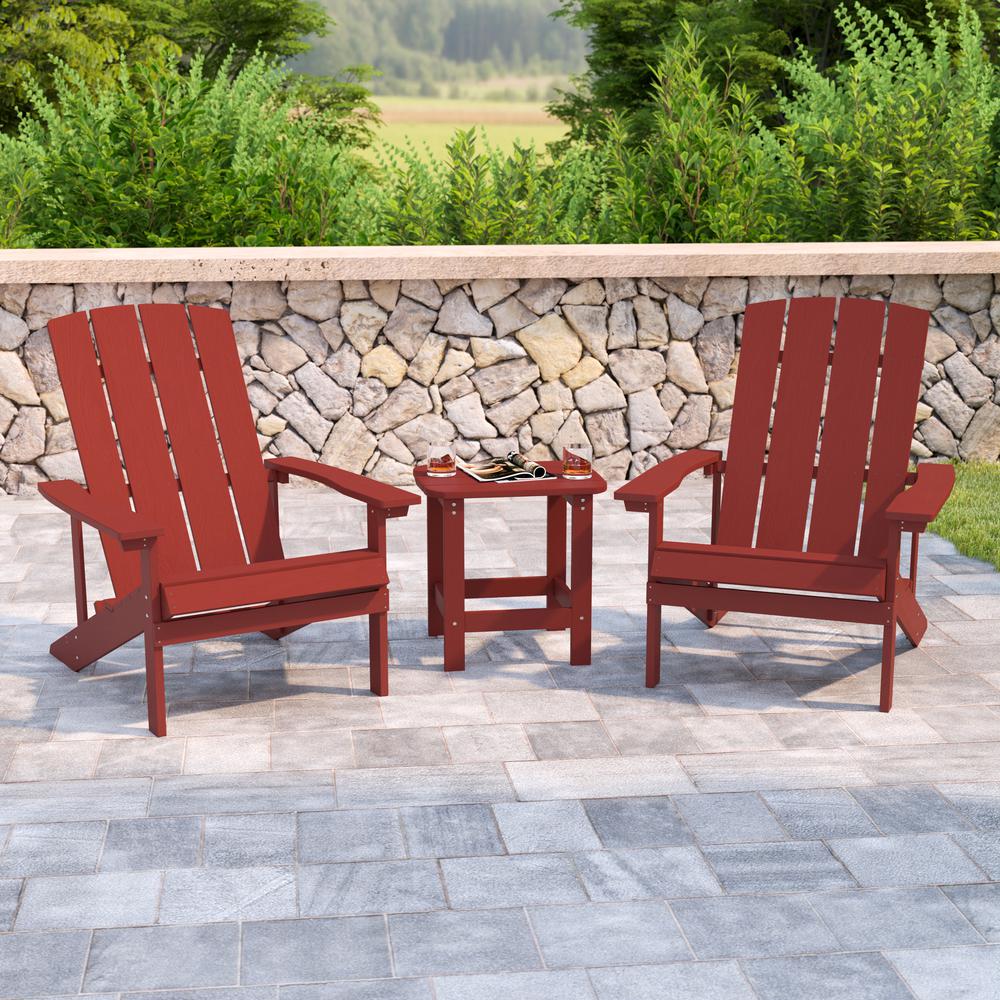 2 Pack All-Weather Poly Resin Wood Adirondack Chairs with Side Table in Red. Picture 2