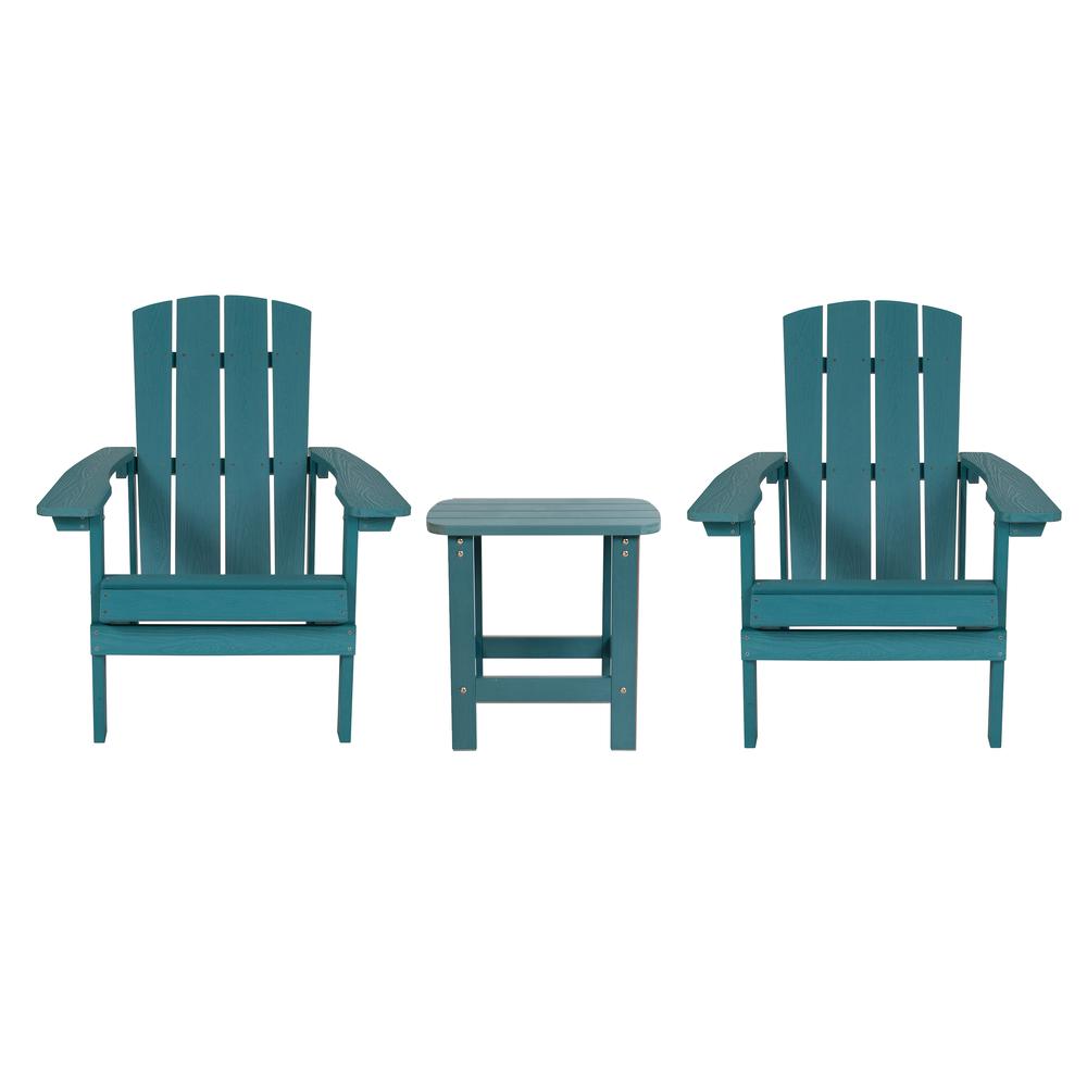 2 Pack Charlestown All-Weather Poly Resin Wood Adirondack Chairs with Side Table in Sea Foam. Picture 1