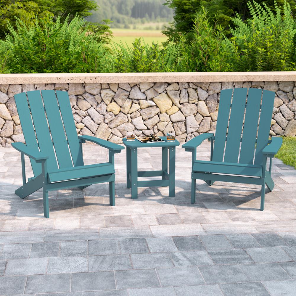 2 Pack Charlestown All-Weather Poly Resin Wood Adirondack Chairs with Side Table in Sea Foam. Picture 2