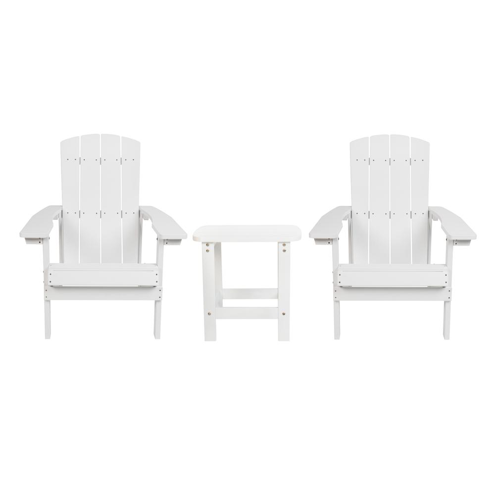 2 Pack Charlestown All-Weather Poly Resin Wood Adirondack Chairs with Side Table in White. Picture 2