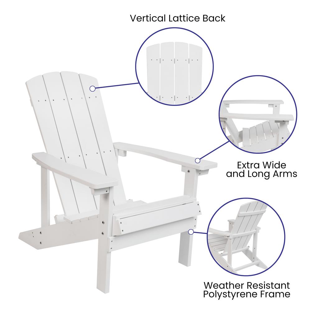 2 Pack Charlestown All-Weather Poly Resin Wood Adirondack Chairs with Side Table in White. Picture 4