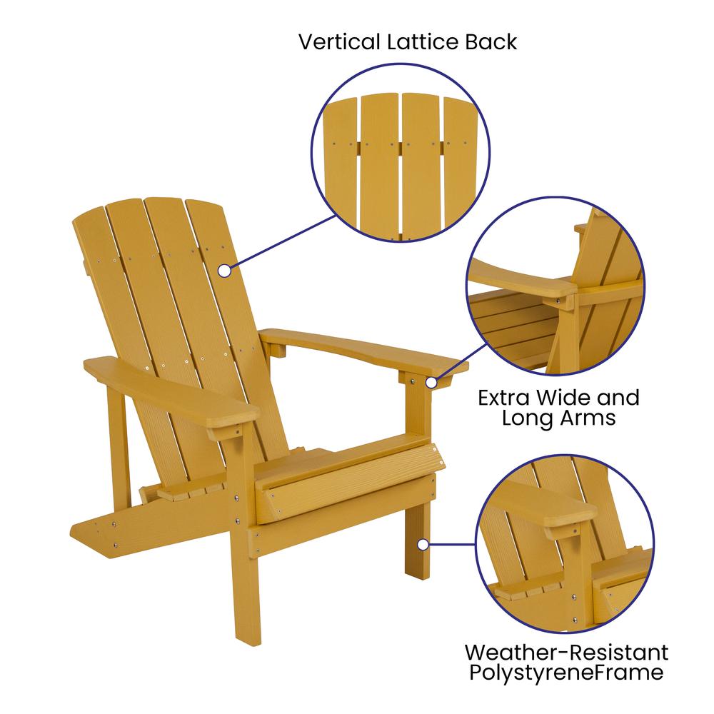 2 Pack All-Weather Poly Resin Wood Adirondack Chairs with Side Table in Yellow. Picture 4