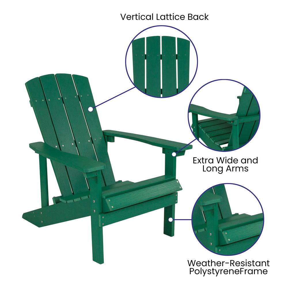 5 Piece Charlestown Green Poly Resin Wood Adirondack Chair Set with Fire Pit - Star and Moon Fire Pit with Mesh Cover. Picture 4