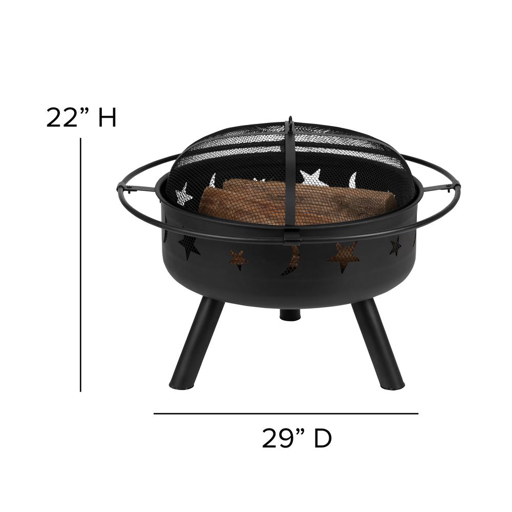 5 Piece Charlestown Gray Poly Resin Wood Adirondack Chair Set with Fire Pit - Star and Moon Fire Pit with Mesh Cover. Picture 7