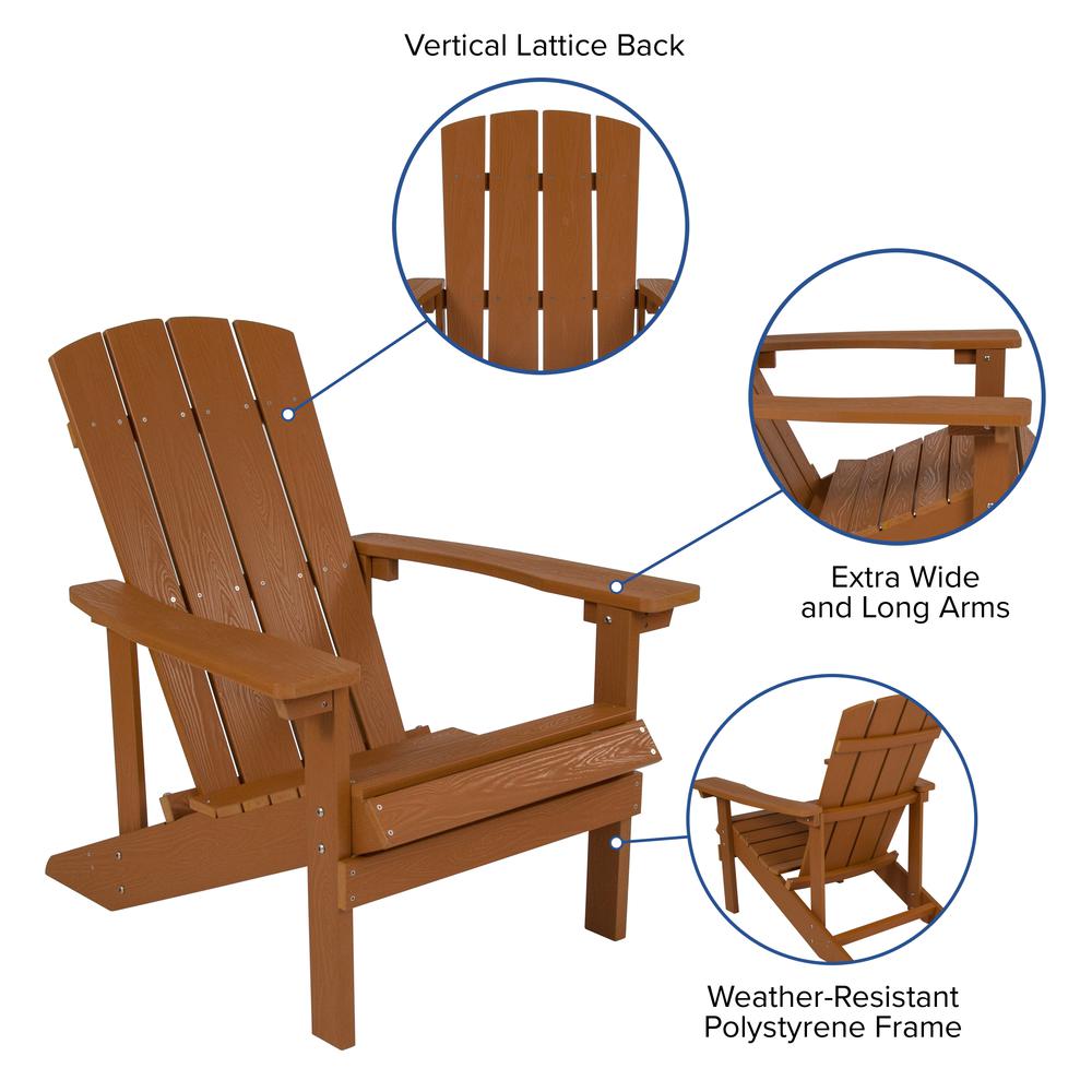 5 Piece Charlestown Teak Poly Resin Wood Adirondack Chair Set with Fire Pit - Star and Moon Fire Pit with Mesh Cover. Picture 4