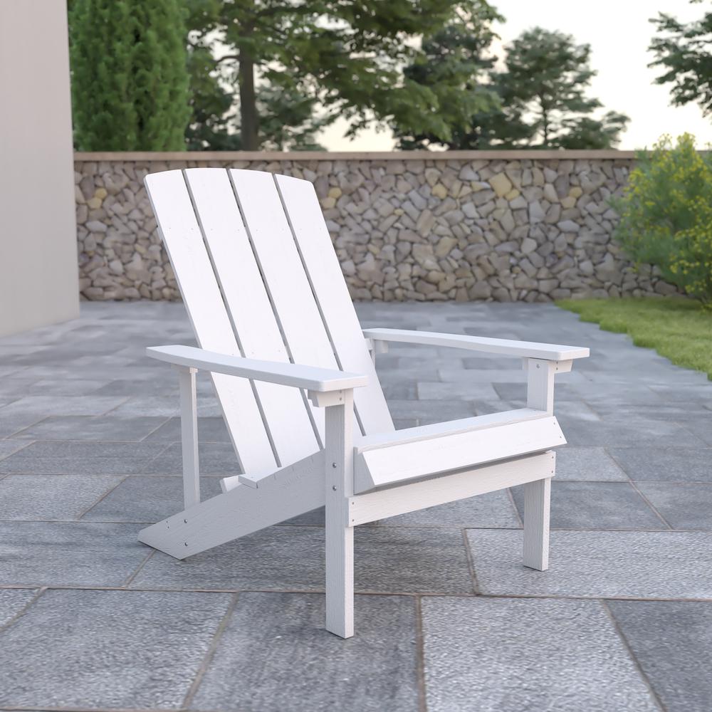 Commercial All-Weather Poly Resin Wood Adirondack Chair in White. Picture 1