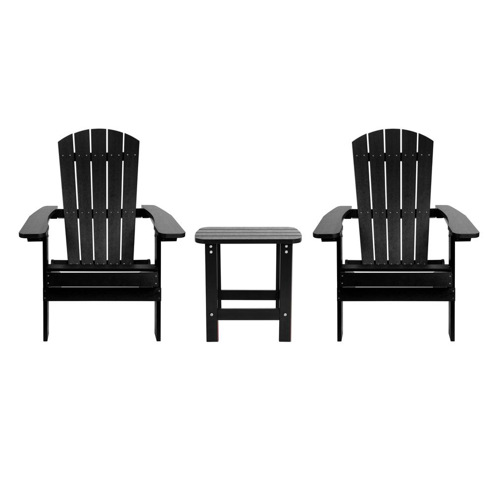 2 Pack All-Weather Poly Resin Folding Adirondack Chairs with Side Table in Black. Picture 2