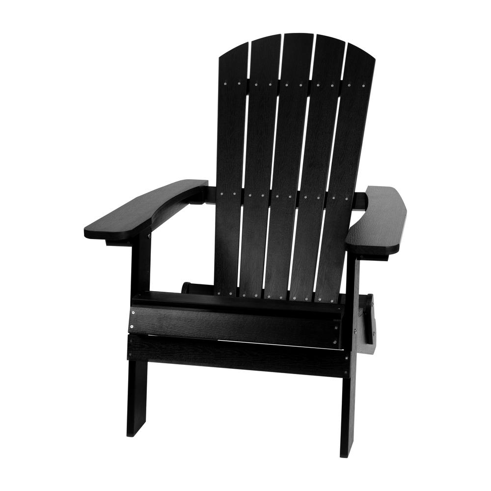 All-Weather Poly Resin Indoor/Outdoor Folding Adirondack Chair in Black. Picture 2