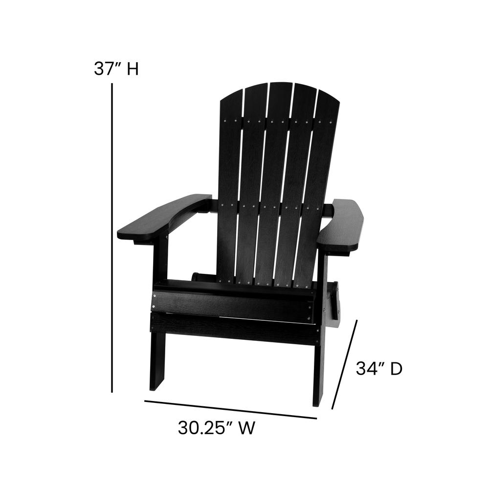 All-Weather Poly Resin Indoor/Outdoor Folding Adirondack Chair in Black. Picture 5