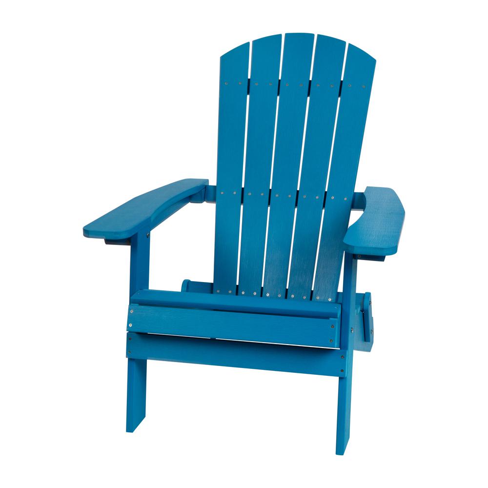 All-Weather Poly Resin Indoor/Outdoor Folding Adirondack Chair in Blue. Picture 2