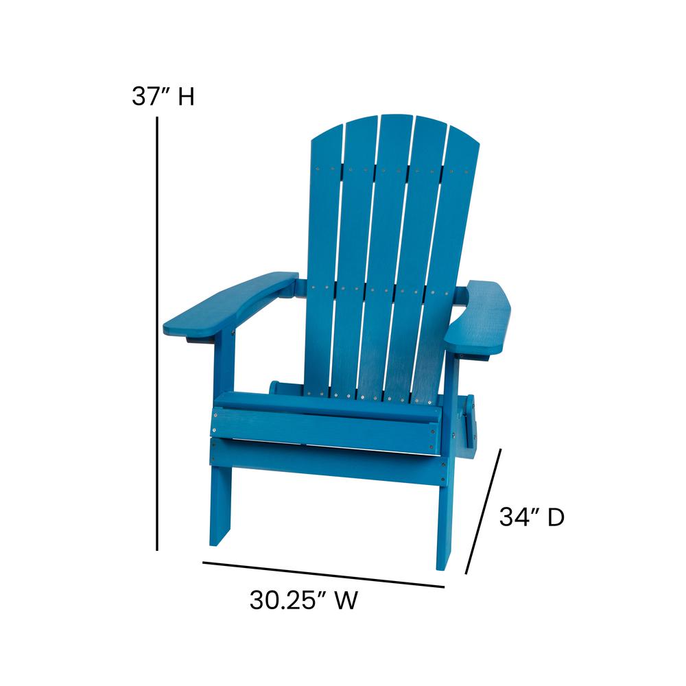 All-Weather Poly Resin Indoor/Outdoor Folding Adirondack Chair in Blue. Picture 5
