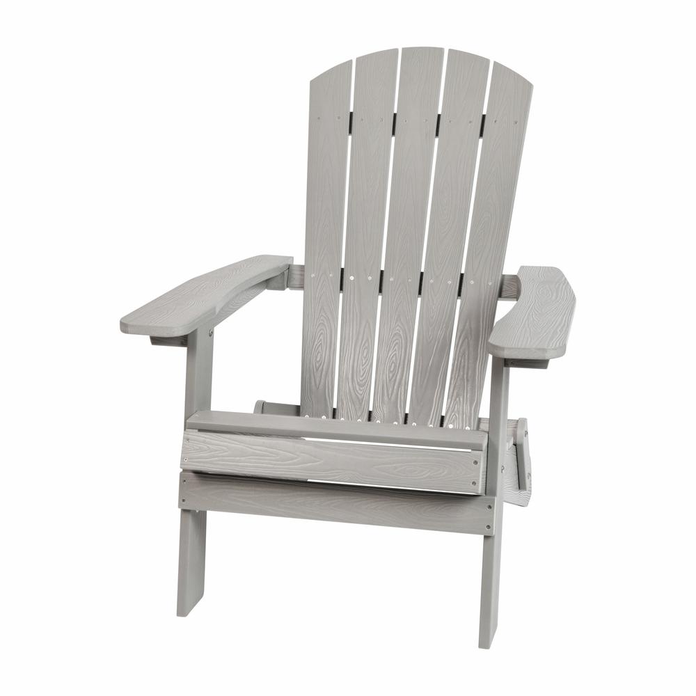 All-Weather Poly Resin Indoor/Outdoor Folding Adirondack Chair in Gray. Picture 2