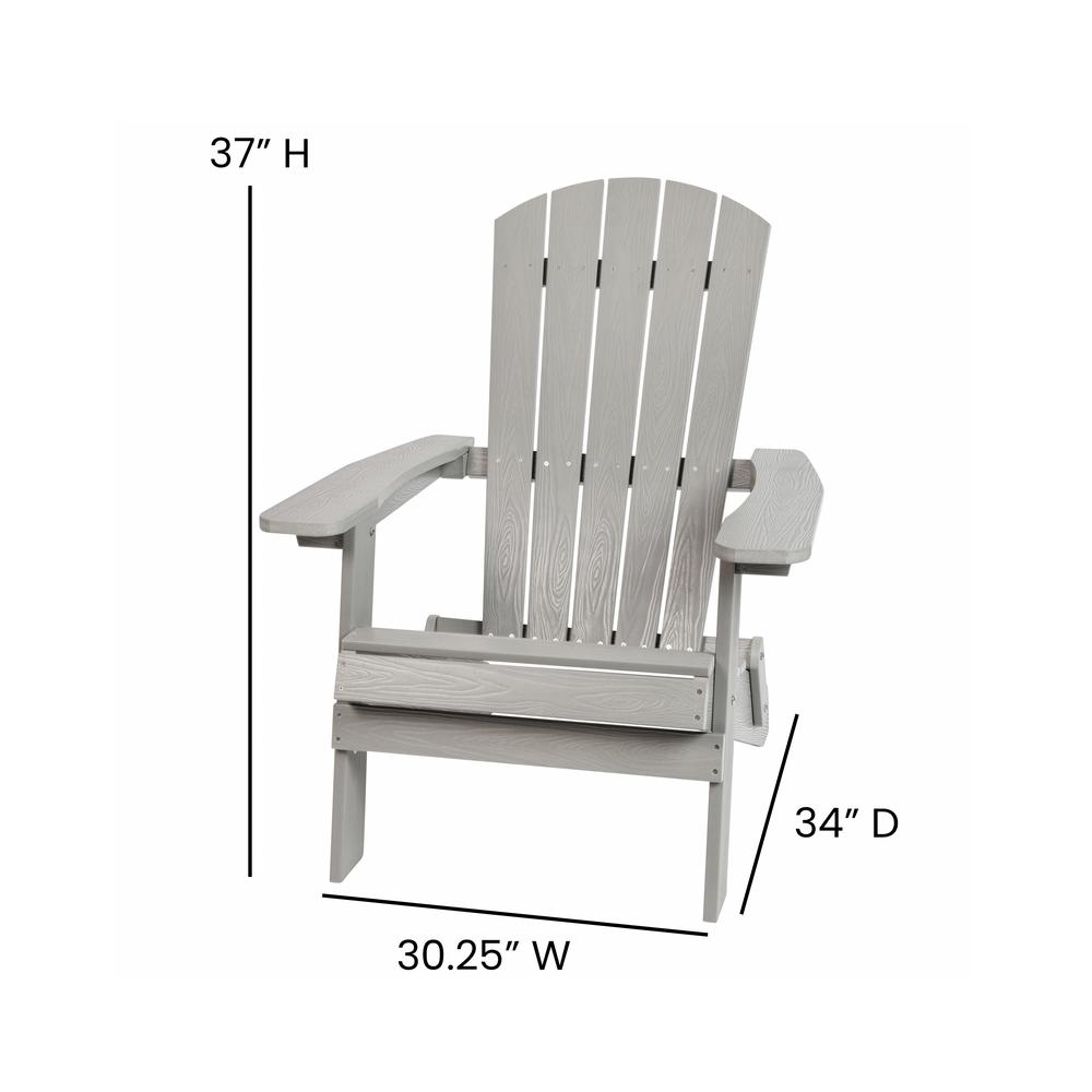 All-Weather Poly Resin Indoor/Outdoor Folding Adirondack Chair in Gray. Picture 5