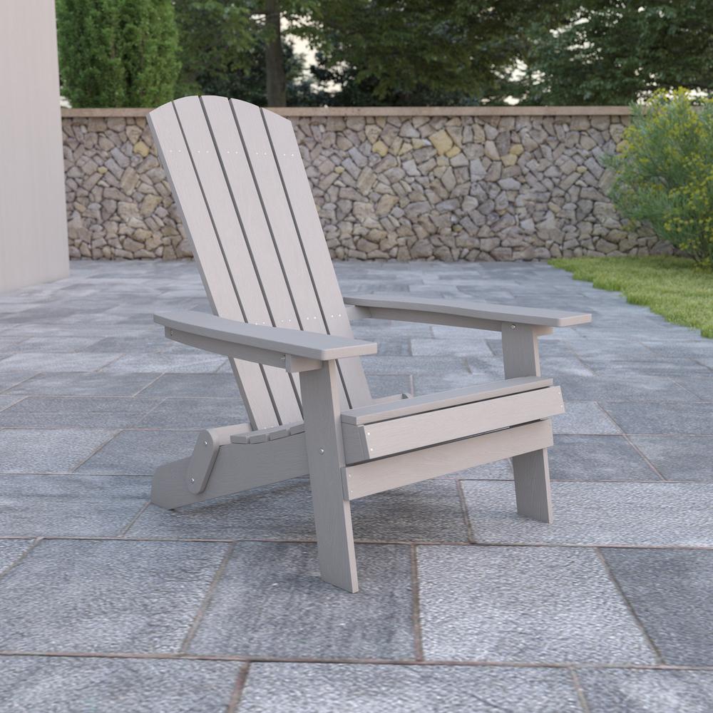 All-Weather Poly Resin Indoor/Outdoor Folding Adirondack Chair in Gray. Picture 1