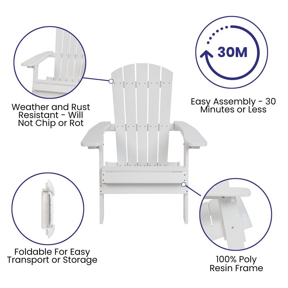 Charlestown All-Weather Poly Resin Indoor/Outdoor Folding Adirondack Chair in White. Picture 4