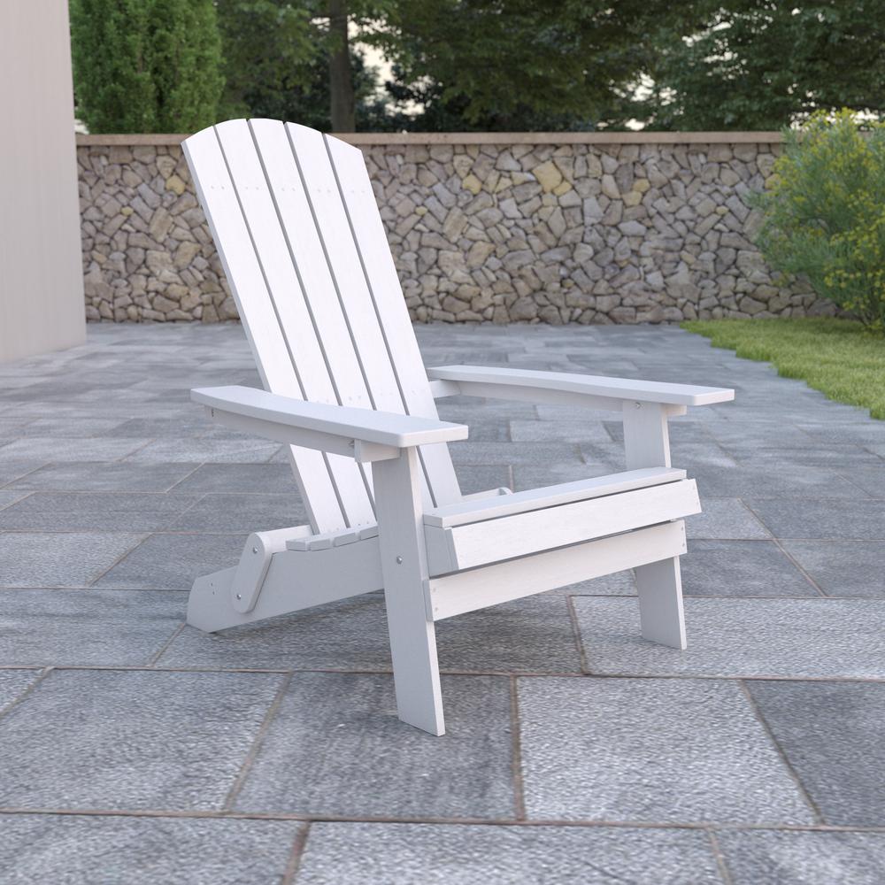 Charlestown All-Weather Poly Resin Indoor/Outdoor Folding Adirondack Chair in White. Picture 1