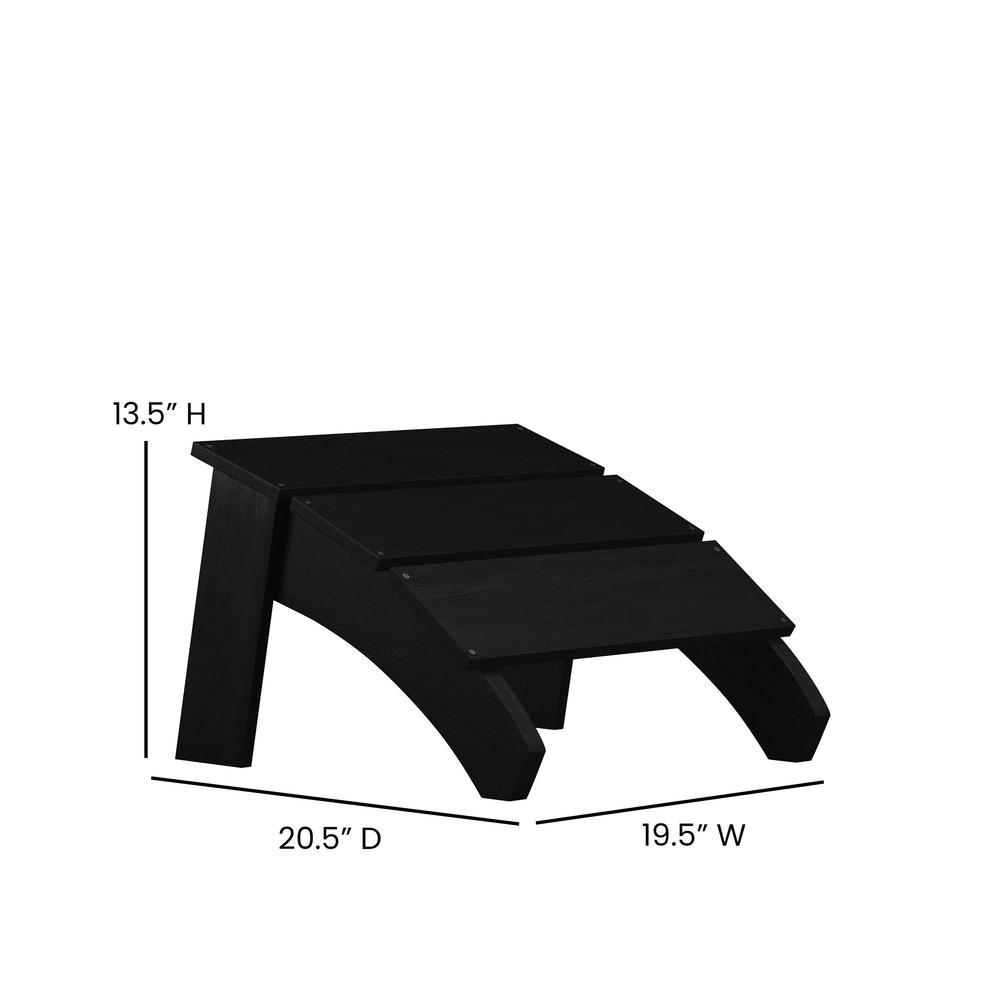 Modern All-Weather Poly Resin Wood Adirondack Chair with Foot Rest in Black. Picture 6