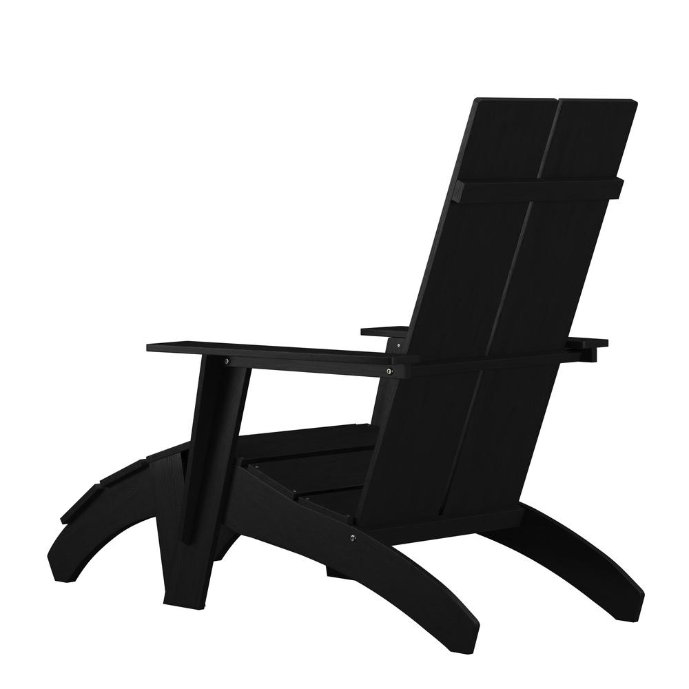 Modern All-Weather Poly Resin Wood Adirondack Chair with Foot Rest in Black. Picture 7