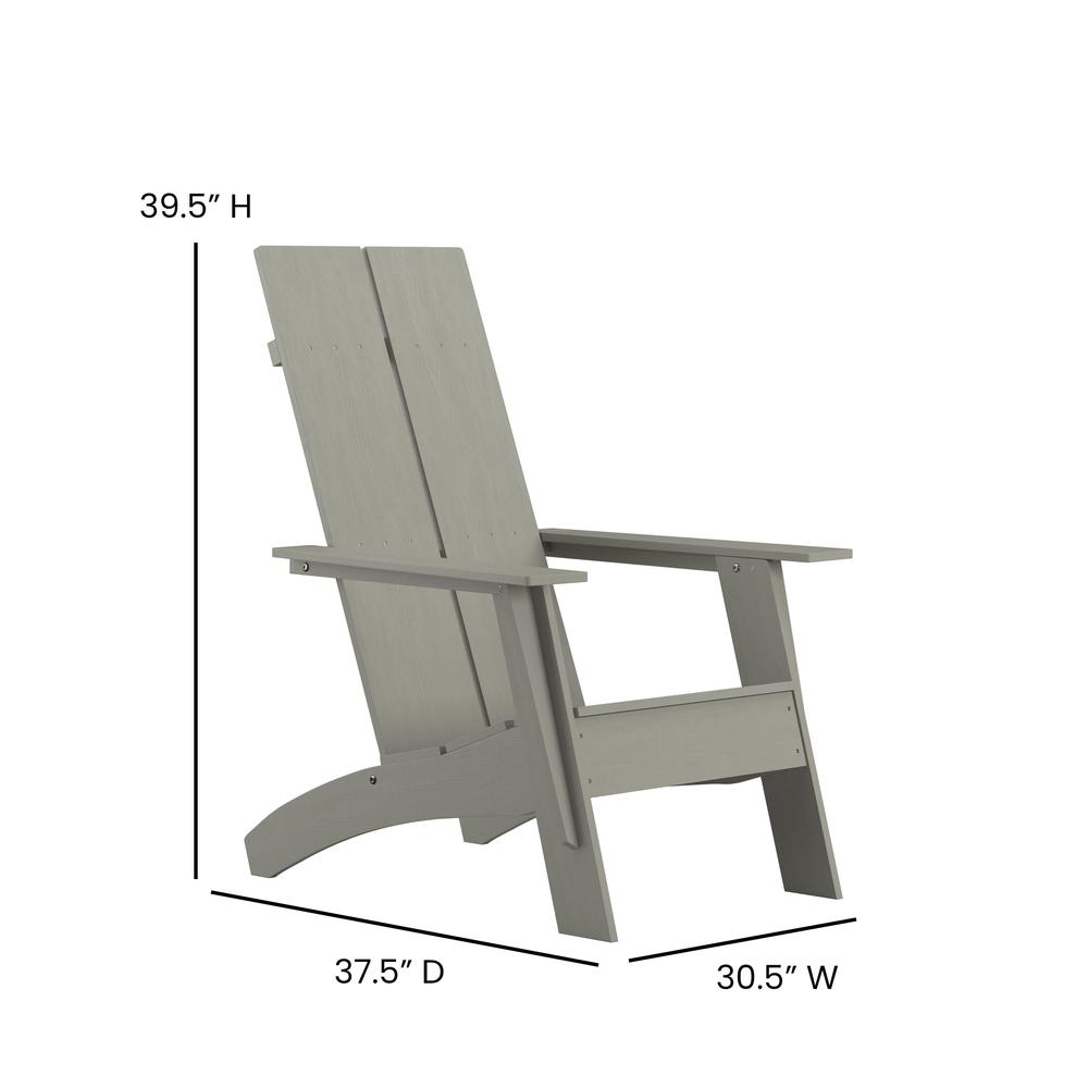 Modern All-Weather Poly Resin Wood Adirondack Chair with Foot Rest in Gray. Picture 5