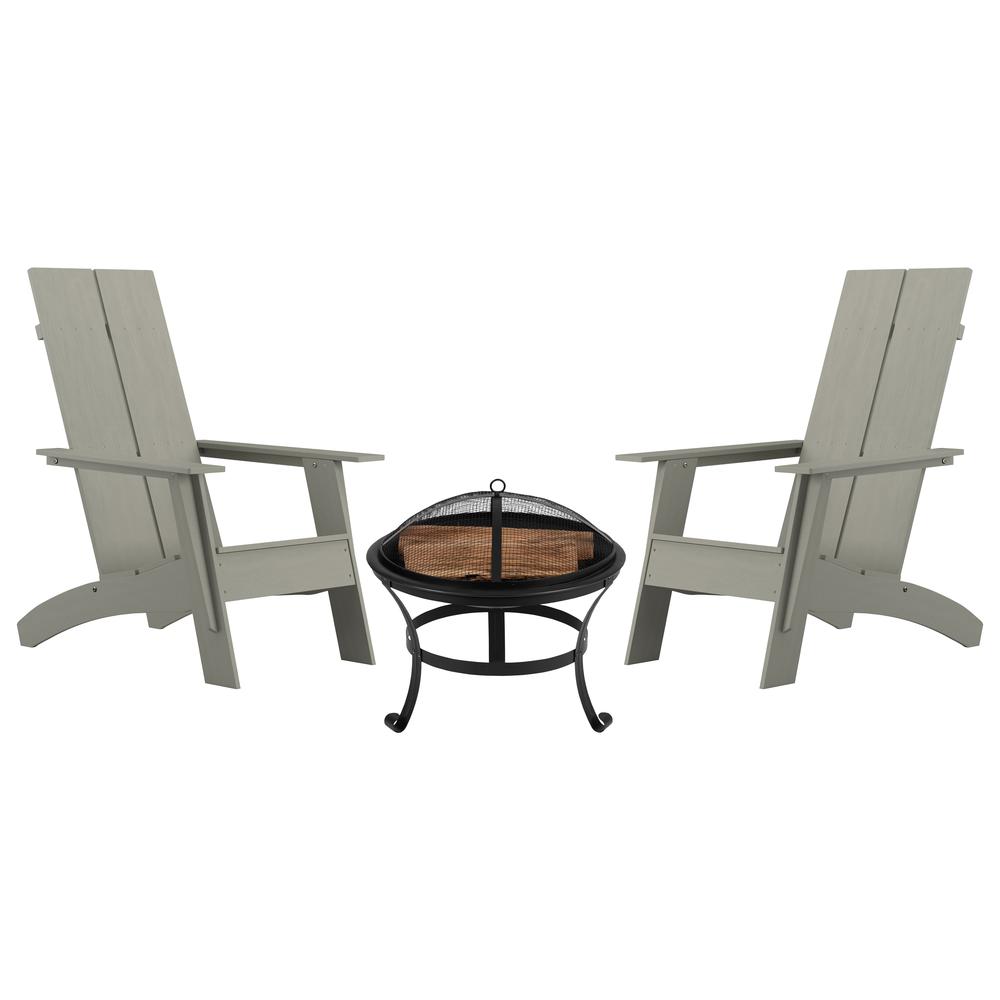 Set of 2 Gray Sawyer Chairs with 22" Round Wood Burning Fire Pit. Picture 2