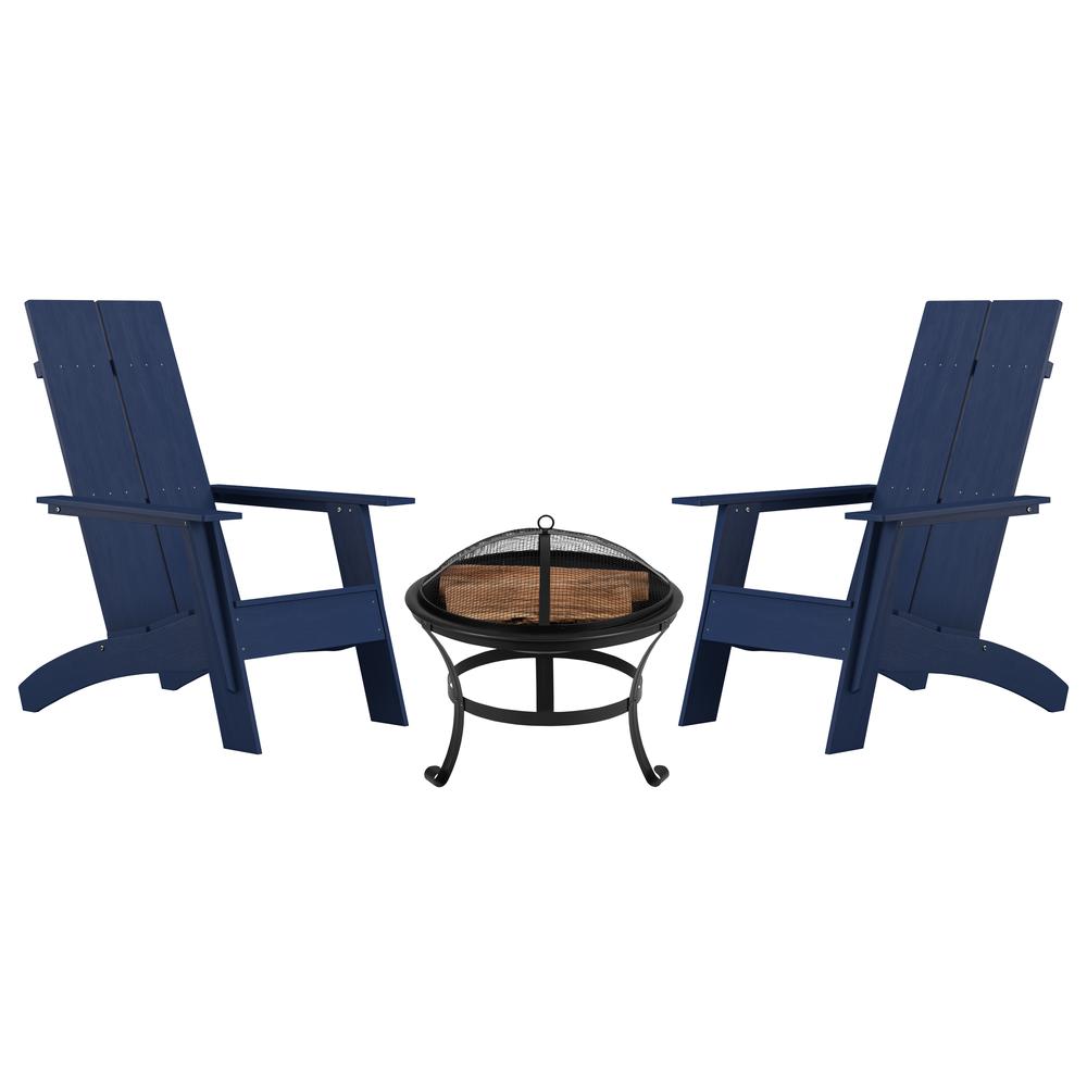 Set of 2 Navy Sawyer Chairs with 22" Round Wood Burning Fire Pit. Picture 2