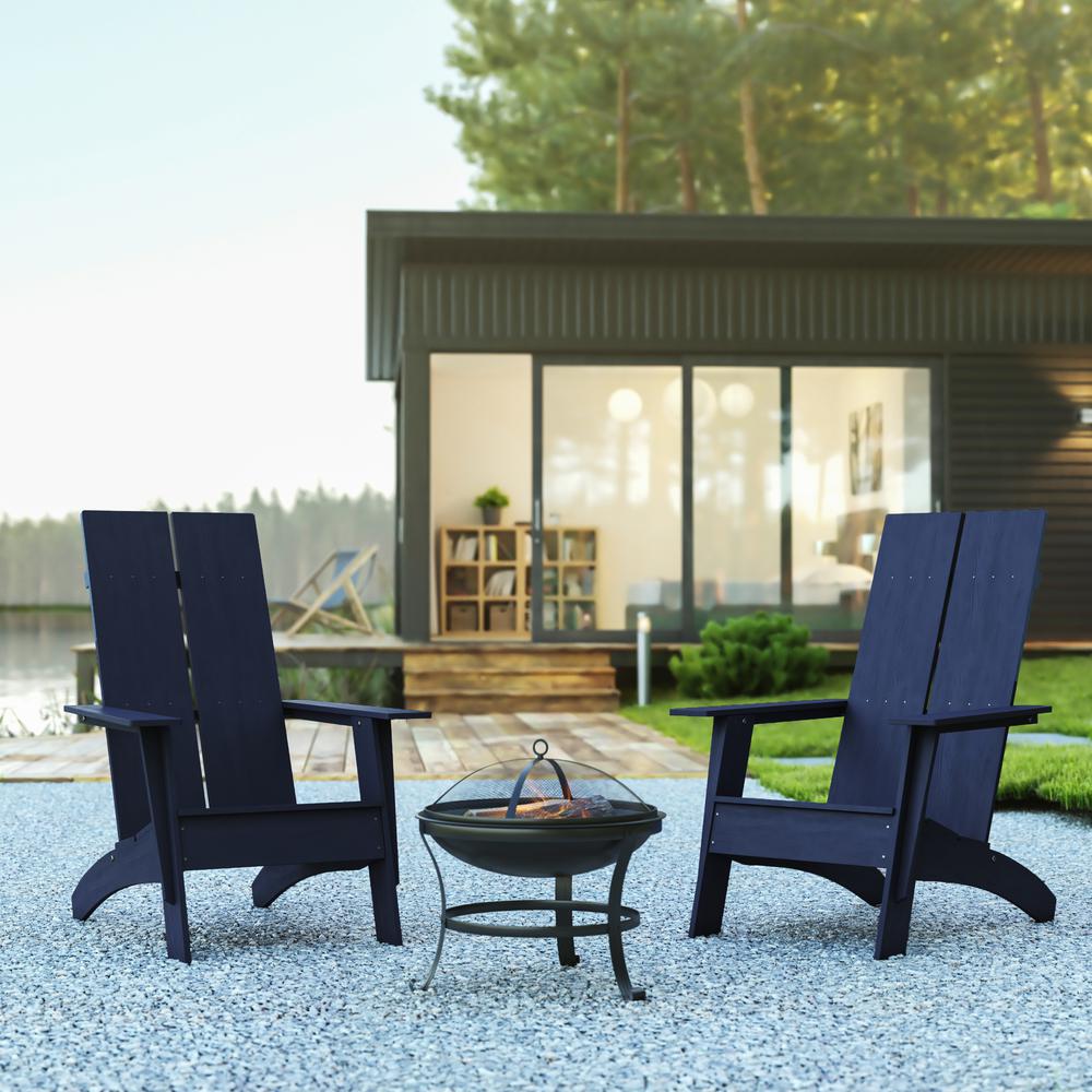 Set of 2 Navy Sawyer Chairs with 22" Round Wood Burning Fire Pit. Picture 1